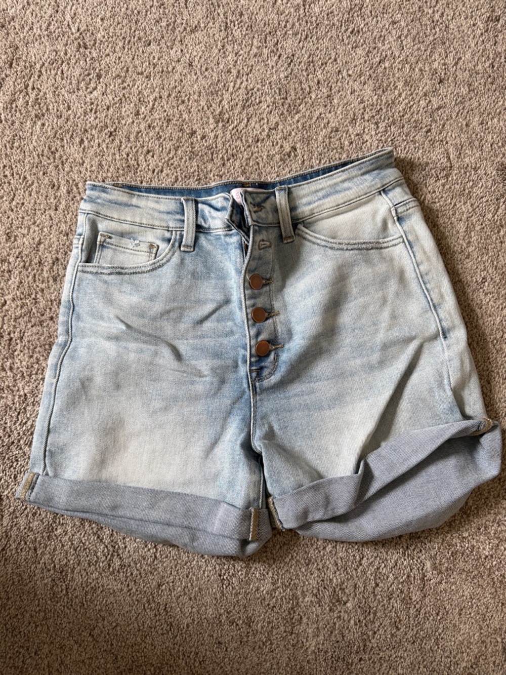 Pink Lily Light Blue High-Rise Button Jean Shorts